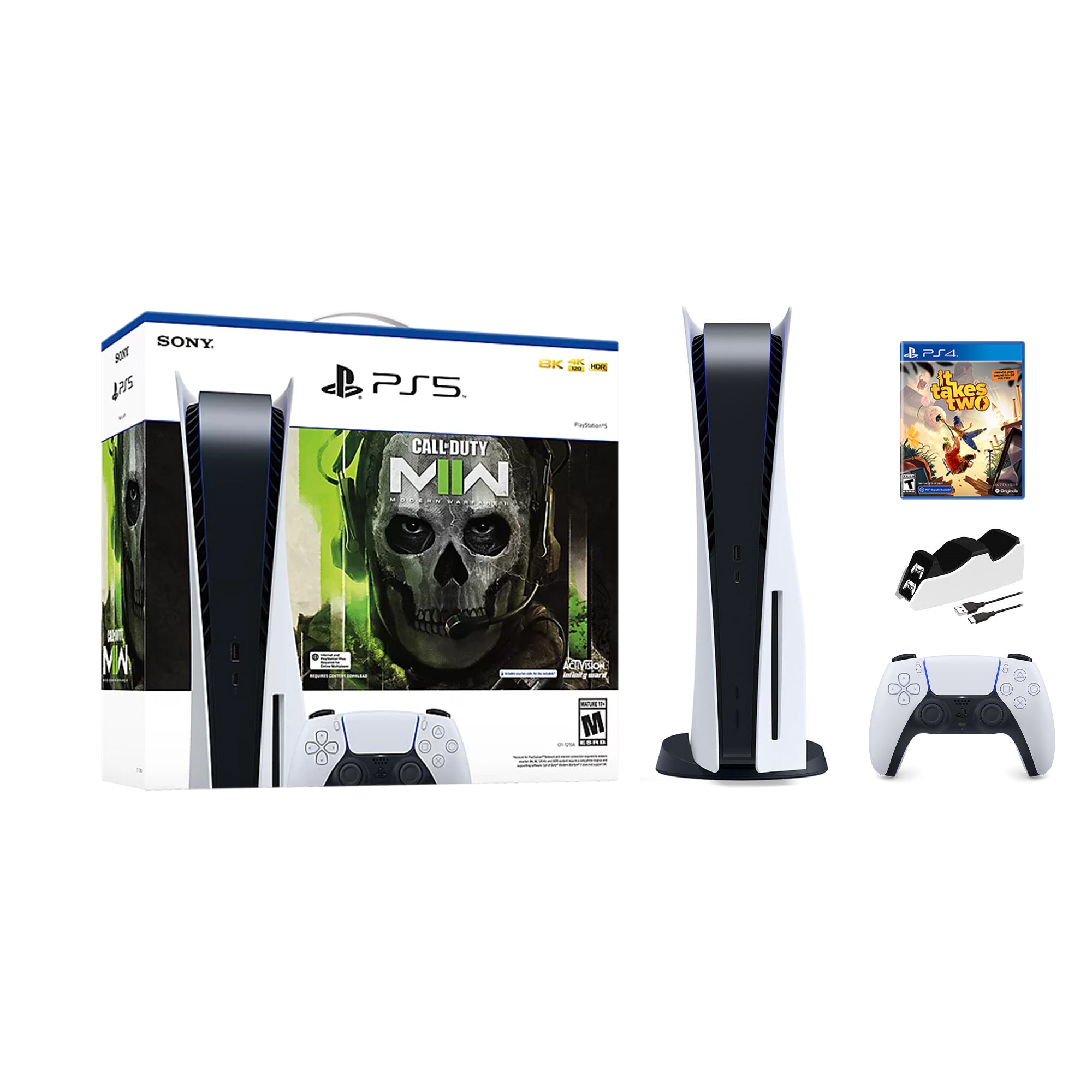 PlayStation 5 Disc Edition Call of Duty Modern Warfare II Bundle with It Takes Two and Mytrix Controller Charger PlayStation 5 Disc Edition Call of Duty Modern Warfare II Bundle with It Takes Two and Mytrix Controller Charger